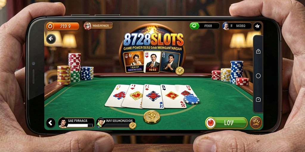 Tangkapan layar 8728SLOTS dengan aksi permainan poker yang mendebarkan.