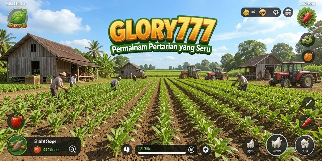 Screenshot gameplay GLORY777 menampilkan aktivitas pertanian yang seru.