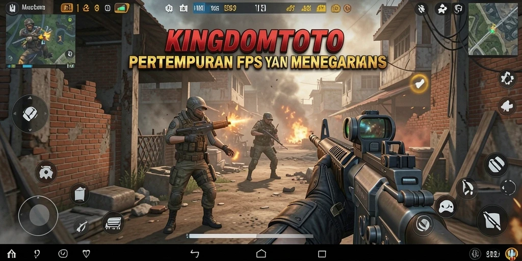 Tangkapan layar gameplay KINGDOMTOTO yang menunjukkan aksi tembak-menembak.