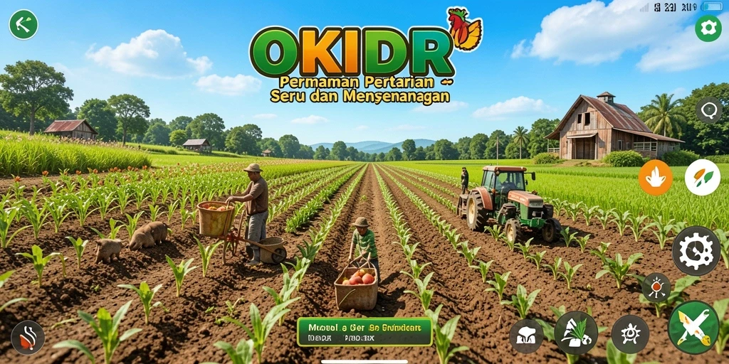 Tampilan gameplay <strong>OKIDR</strong> yang menawan saat merawat tanaman dan hewan.