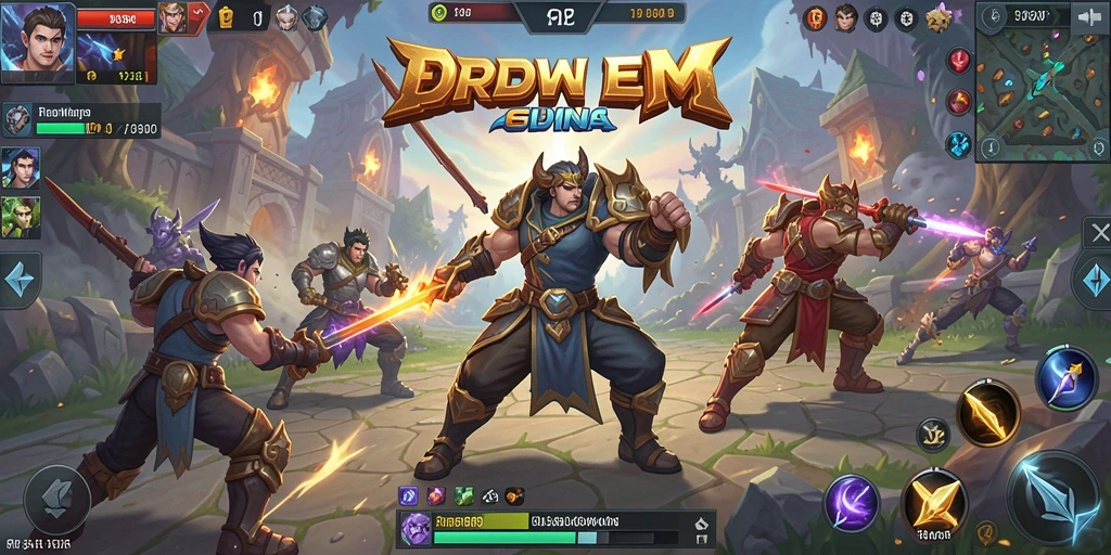Tampilan gameplay RPWIN1 yang memukau dalam pertarungan MOBA.